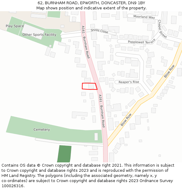 62, BURNHAM ROAD, EPWORTH, DONCASTER, DN9 1BY: Location map and indicative extent of plot