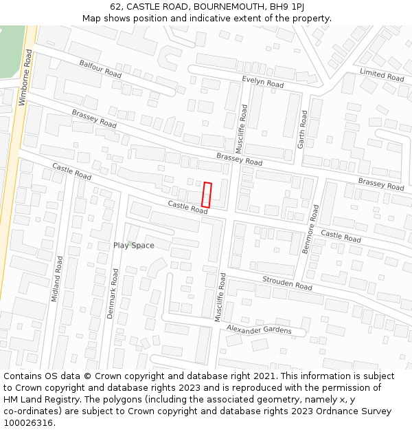 62, CASTLE ROAD, BOURNEMOUTH, BH9 1PJ: Location map and indicative extent of plot