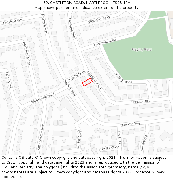 62, CASTLETON ROAD, HARTLEPOOL, TS25 1EA: Location map and indicative extent of plot