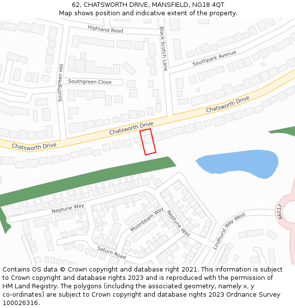 62, CHATSWORTH DRIVE, MANSFIELD, NG18 4QT: Location map and indicative extent of plot