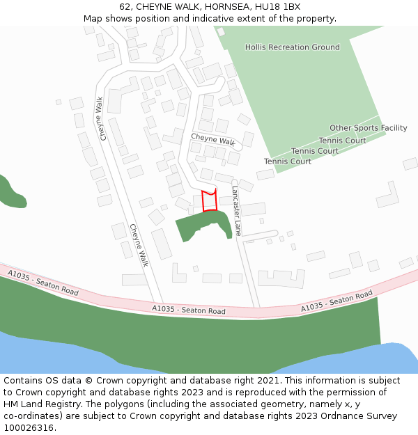 62, CHEYNE WALK, HORNSEA, HU18 1BX: Location map and indicative extent of plot