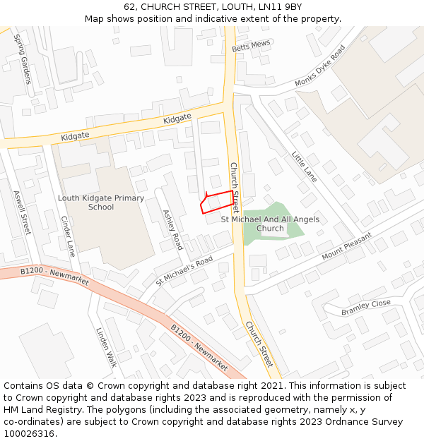 62, CHURCH STREET, LOUTH, LN11 9BY: Location map and indicative extent of plot