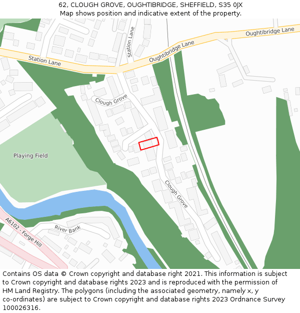62, CLOUGH GROVE, OUGHTIBRIDGE, SHEFFIELD, S35 0JX: Location map and indicative extent of plot