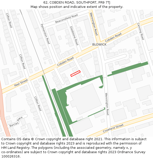 62, COBDEN ROAD, SOUTHPORT, PR9 7TJ: Location map and indicative extent of plot