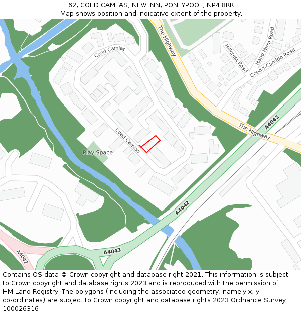 62, COED CAMLAS, NEW INN, PONTYPOOL, NP4 8RR: Location map and indicative extent of plot