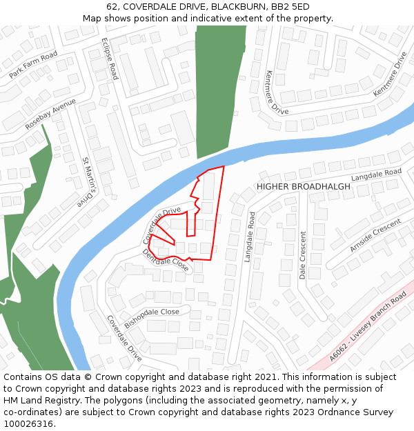 62, COVERDALE DRIVE, BLACKBURN, BB2 5ED: Location map and indicative extent of plot