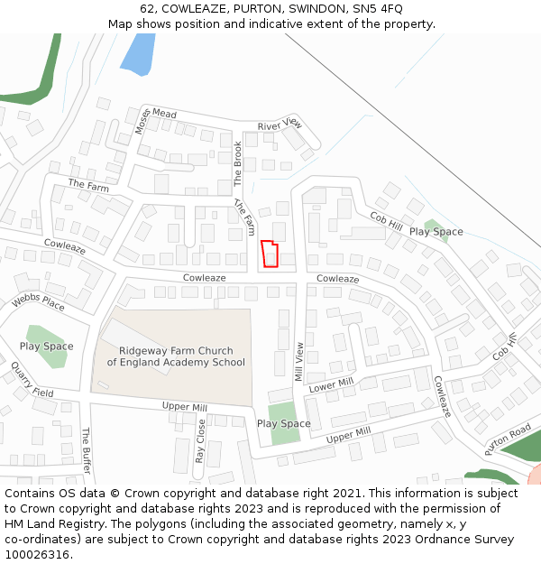 62, COWLEAZE, PURTON, SWINDON, SN5 4FQ: Location map and indicative extent of plot
