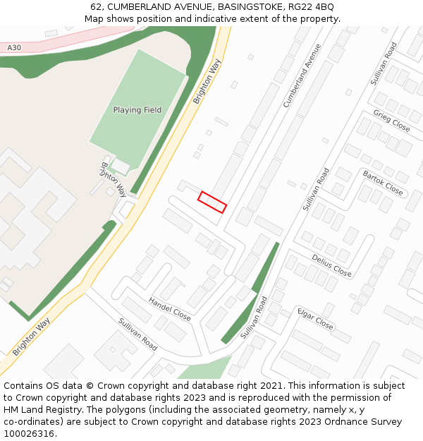 62, CUMBERLAND AVENUE, BASINGSTOKE, RG22 4BQ: Location map and indicative extent of plot
