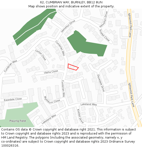 62, CUMBRIAN WAY, BURNLEY, BB12 8UN: Location map and indicative extent of plot