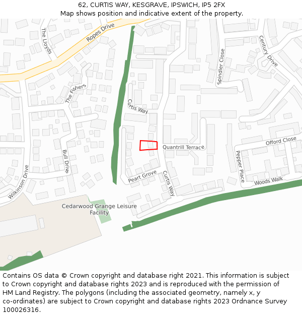 62, CURTIS WAY, KESGRAVE, IPSWICH, IP5 2FX: Location map and indicative extent of plot