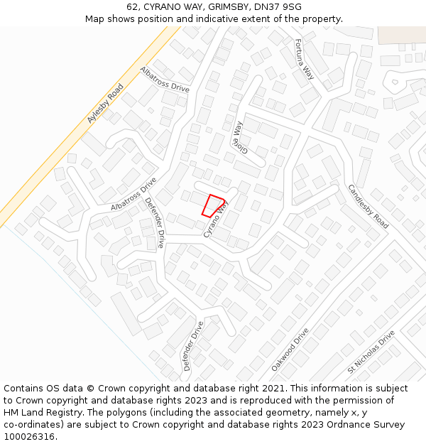 62, CYRANO WAY, GRIMSBY, DN37 9SG: Location map and indicative extent of plot