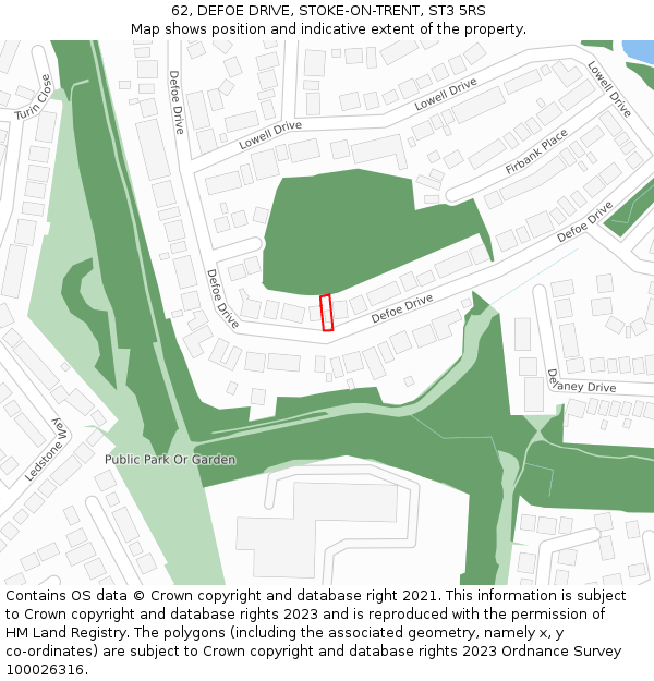 62, DEFOE DRIVE, STOKE-ON-TRENT, ST3 5RS: Location map and indicative extent of plot