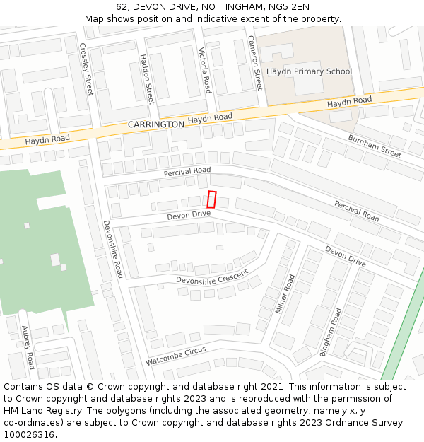 62, DEVON DRIVE, NOTTINGHAM, NG5 2EN: Location map and indicative extent of plot