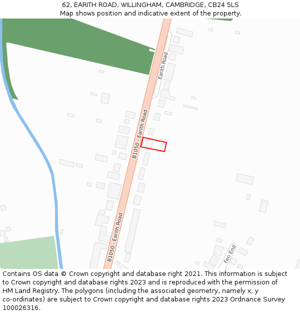 62, EARITH ROAD, WILLINGHAM, CAMBRIDGE, CB24 5LS: Location map and indicative extent of plot