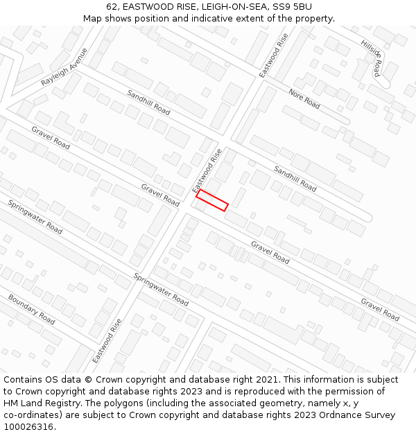 62, EASTWOOD RISE, LEIGH-ON-SEA, SS9 5BU: Location map and indicative extent of plot