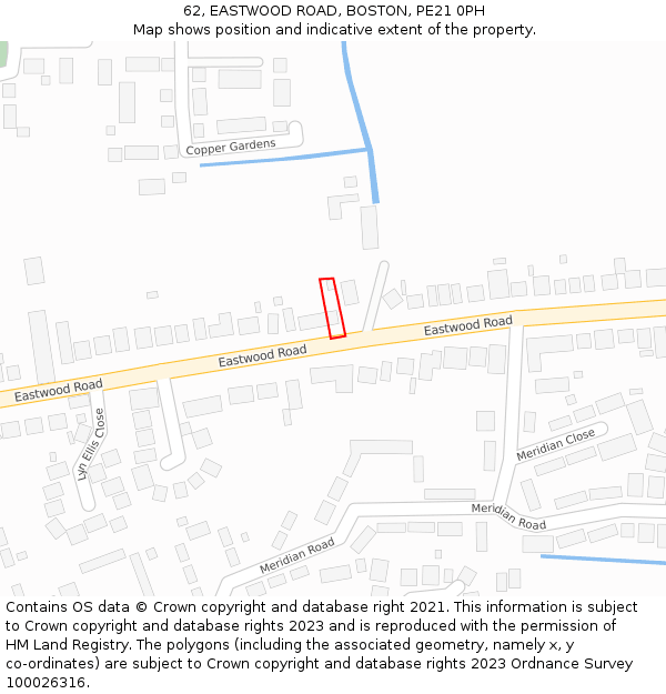 62, EASTWOOD ROAD, BOSTON, PE21 0PH: Location map and indicative extent of plot