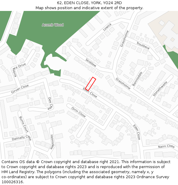 62, EDEN CLOSE, YORK, YO24 2RD: Location map and indicative extent of plot