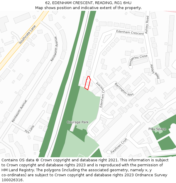 62, EDENHAM CRESCENT, READING, RG1 6HU: Location map and indicative extent of plot