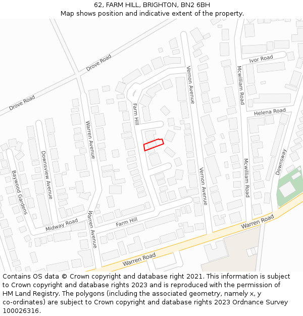 62, FARM HILL, BRIGHTON, BN2 6BH: Location map and indicative extent of plot