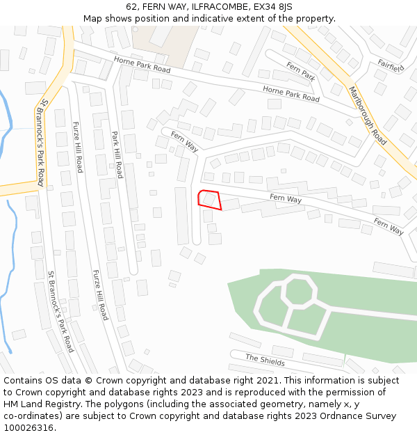 62, FERN WAY, ILFRACOMBE, EX34 8JS: Location map and indicative extent of plot