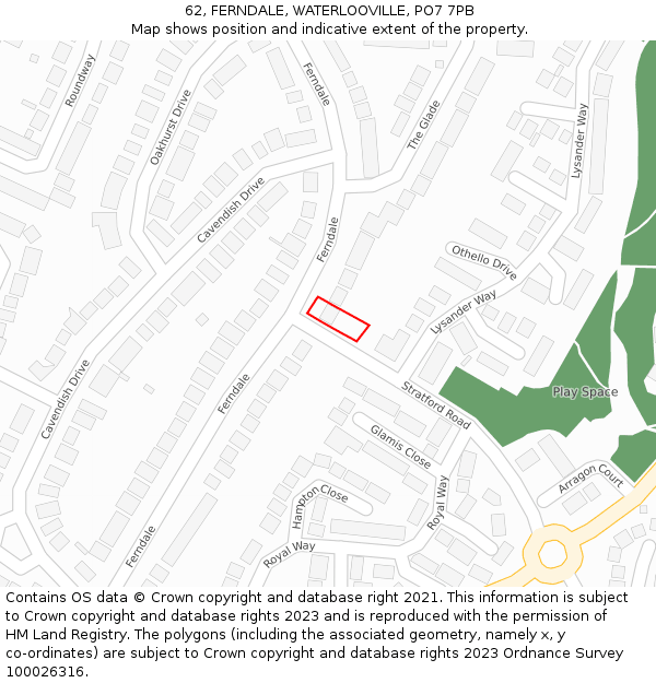 62, FERNDALE, WATERLOOVILLE, PO7 7PB: Location map and indicative extent of plot