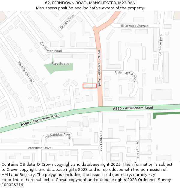 62, FERNDOWN ROAD, MANCHESTER, M23 9AN: Location map and indicative extent of plot