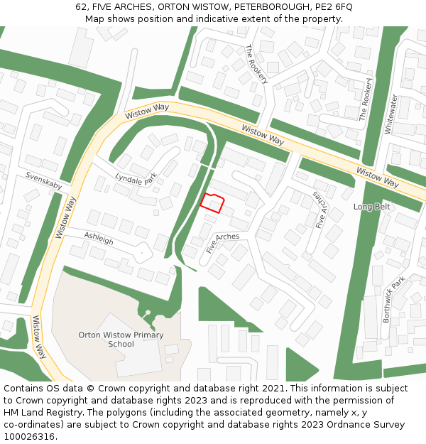 62, FIVE ARCHES, ORTON WISTOW, PETERBOROUGH, PE2 6FQ: Location map and indicative extent of plot