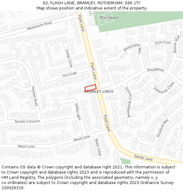 62, FLASH LANE, BRAMLEY, ROTHERHAM, S66 1TY: Location map and indicative extent of plot