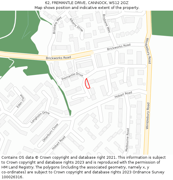 62, FREMANTLE DRIVE, CANNOCK, WS12 2GZ: Location map and indicative extent of plot