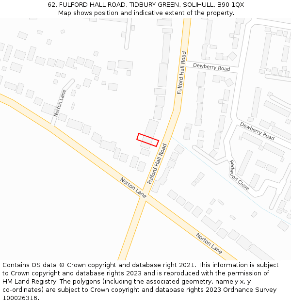 62, FULFORD HALL ROAD, TIDBURY GREEN, SOLIHULL, B90 1QX: Location map and indicative extent of plot