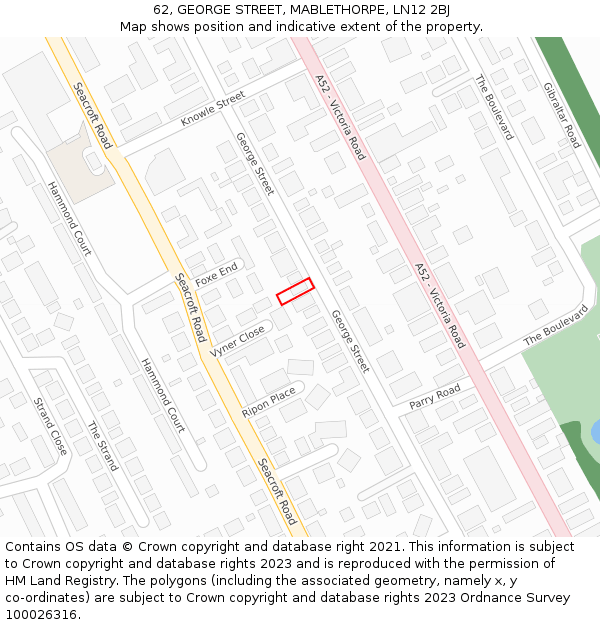 62, GEORGE STREET, MABLETHORPE, LN12 2BJ: Location map and indicative extent of plot