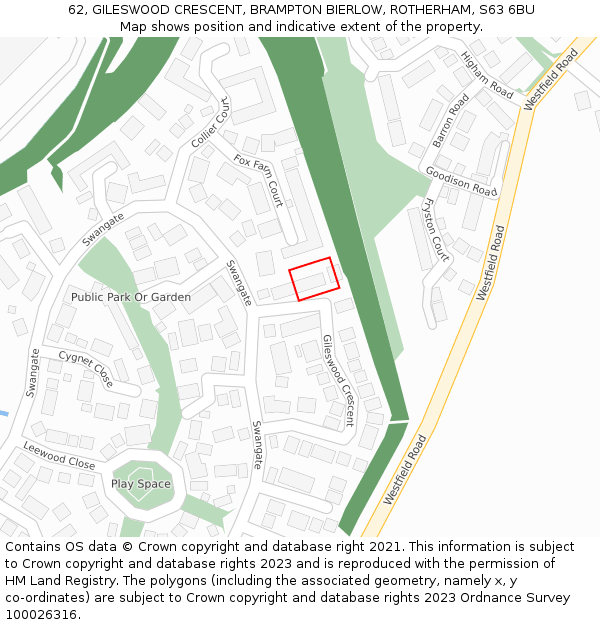62, GILESWOOD CRESCENT, BRAMPTON BIERLOW, ROTHERHAM, S63 6BU: Location map and indicative extent of plot