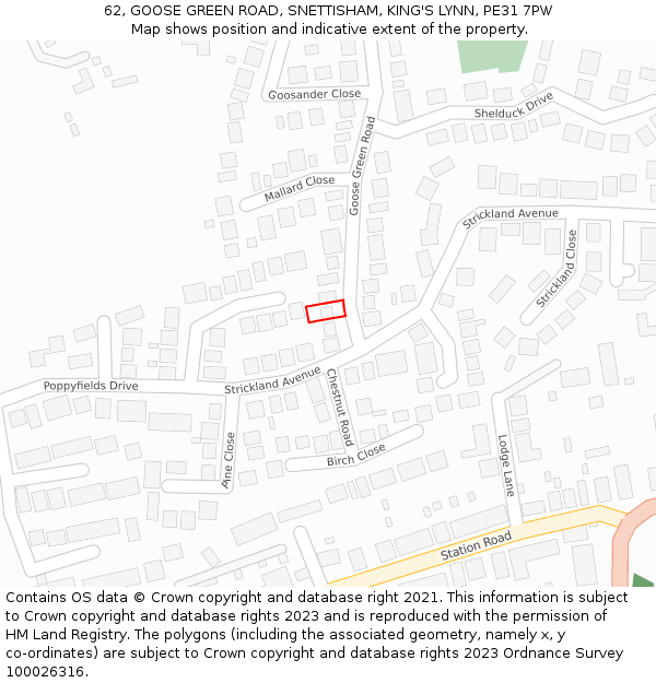 62, GOOSE GREEN ROAD, SNETTISHAM, KING'S LYNN, PE31 7PW: Location map and indicative extent of plot