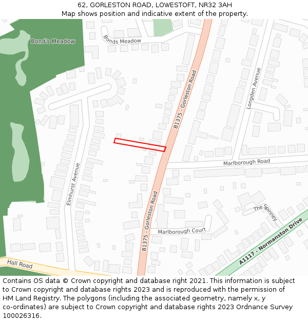62, GORLESTON ROAD, LOWESTOFT, NR32 3AH: Location map and indicative extent of plot