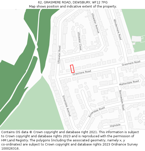 62, GRASMERE ROAD, DEWSBURY, WF12 7PG: Location map and indicative extent of plot