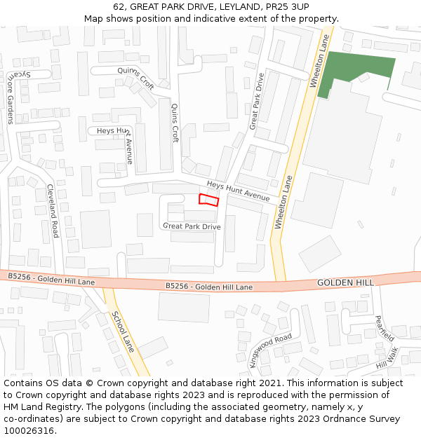 62, GREAT PARK DRIVE, LEYLAND, PR25 3UP: Location map and indicative extent of plot