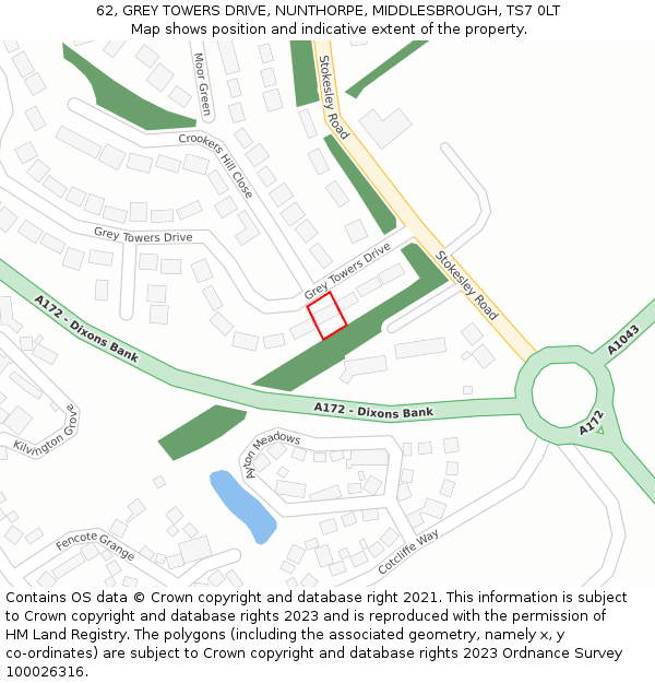 62, GREY TOWERS DRIVE, NUNTHORPE, MIDDLESBROUGH, TS7 0LT: Location map and indicative extent of plot