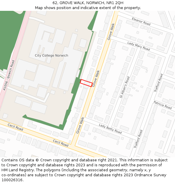 62, GROVE WALK, NORWICH, NR1 2QH: Location map and indicative extent of plot