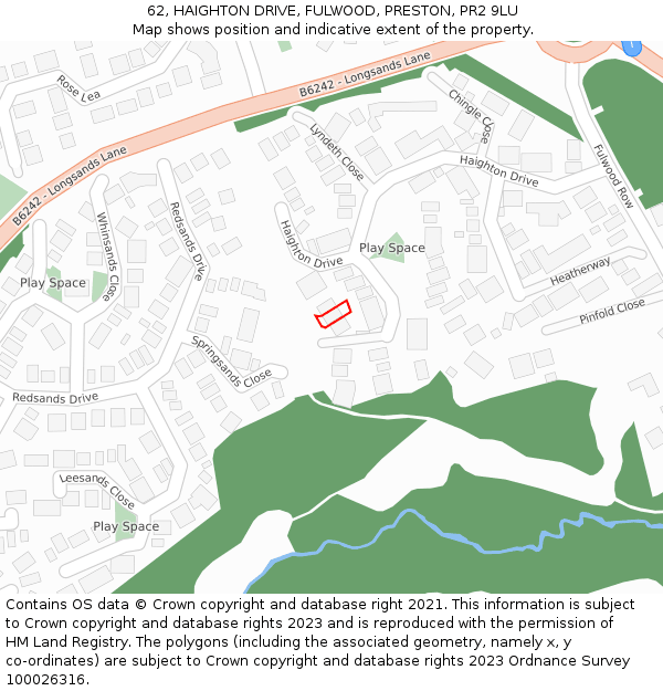 62, HAIGHTON DRIVE, FULWOOD, PRESTON, PR2 9LU: Location map and indicative extent of plot