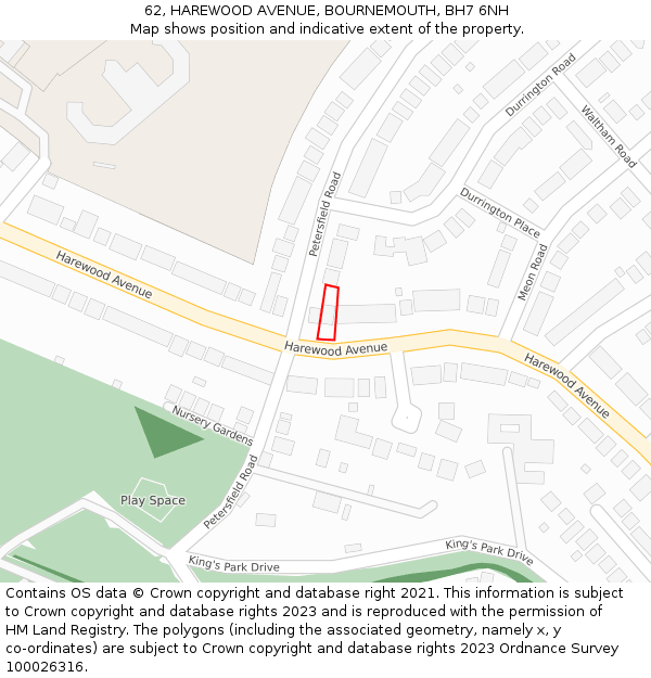 62, HAREWOOD AVENUE, BOURNEMOUTH, BH7 6NH: Location map and indicative extent of plot