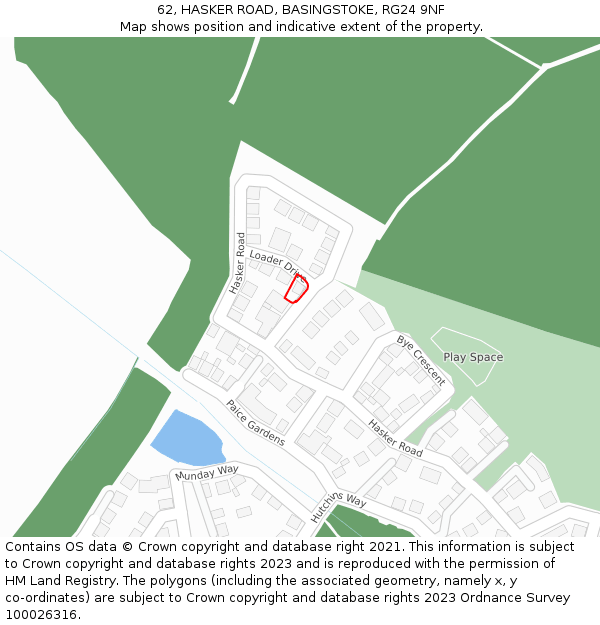 62, HASKER ROAD, BASINGSTOKE, RG24 9NF: Location map and indicative extent of plot