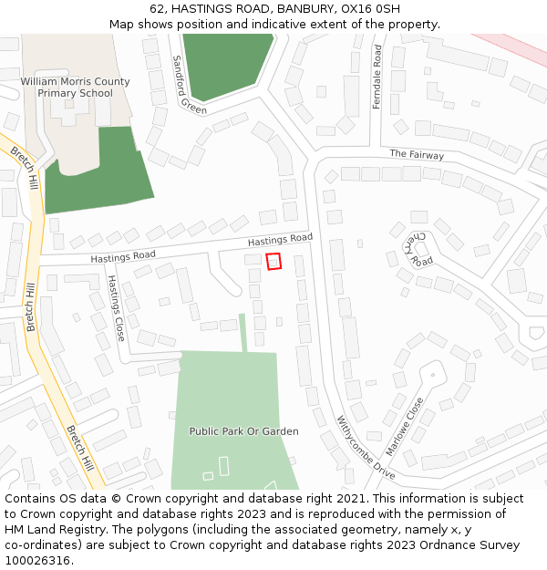 62, HASTINGS ROAD, BANBURY, OX16 0SH: Location map and indicative extent of plot