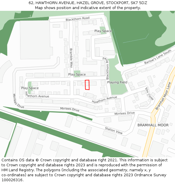 62, HAWTHORN AVENUE, HAZEL GROVE, STOCKPORT, SK7 5DZ: Location map and indicative extent of plot