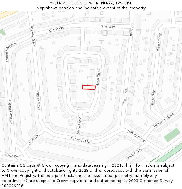 62, HAZEL CLOSE, TWICKENHAM, TW2 7NR: Location map and indicative extent of plot