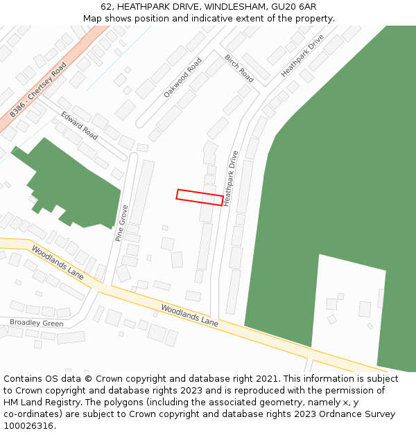 62, HEATHPARK DRIVE, WINDLESHAM, GU20 6AR: Location map and indicative extent of plot