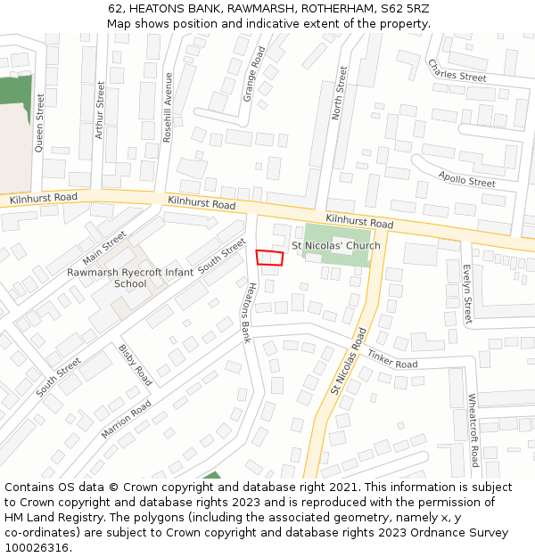 62, HEATONS BANK, RAWMARSH, ROTHERHAM, S62 5RZ: Location map and indicative extent of plot