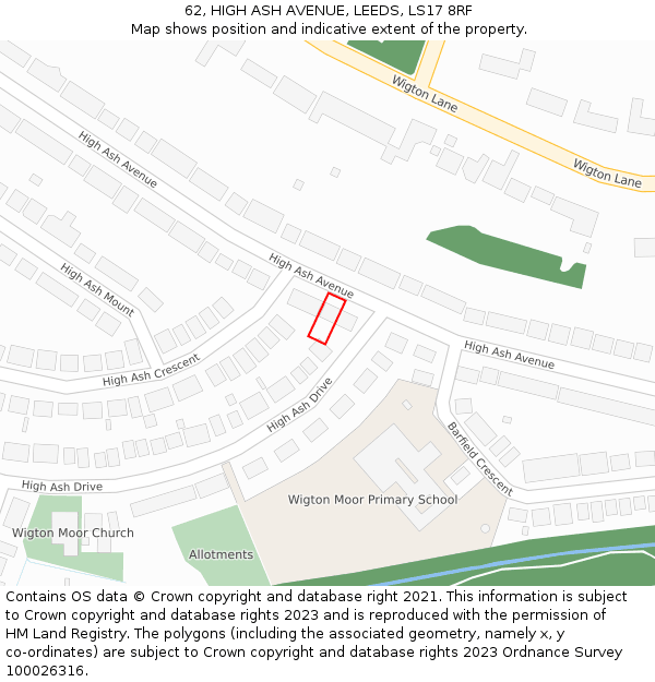 62, HIGH ASH AVENUE, LEEDS, LS17 8RF: Location map and indicative extent of plot
