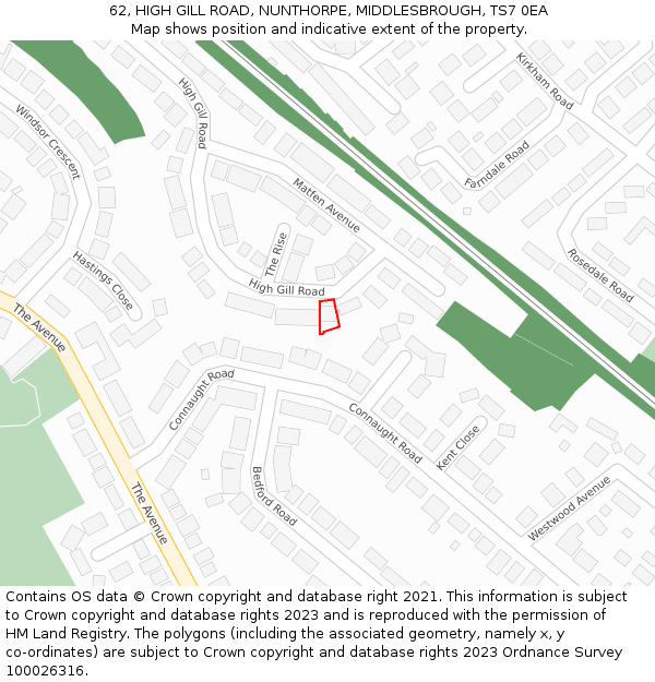 62, HIGH GILL ROAD, NUNTHORPE, MIDDLESBROUGH, TS7 0EA: Location map and indicative extent of plot