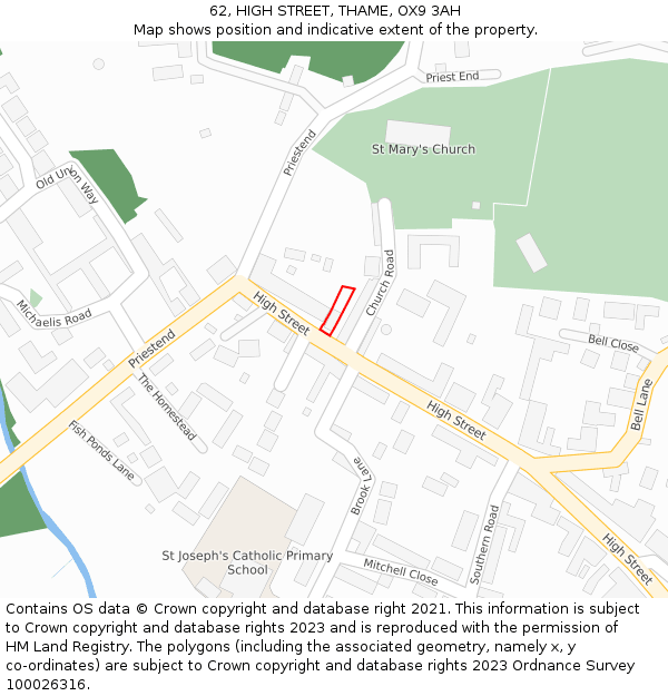 62, HIGH STREET, THAME, OX9 3AH: Location map and indicative extent of plot