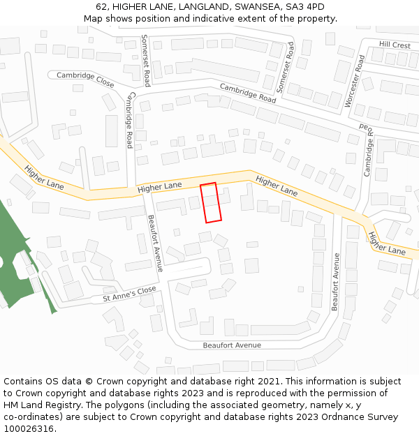 62, HIGHER LANE, LANGLAND, SWANSEA, SA3 4PD: Location map and indicative extent of plot